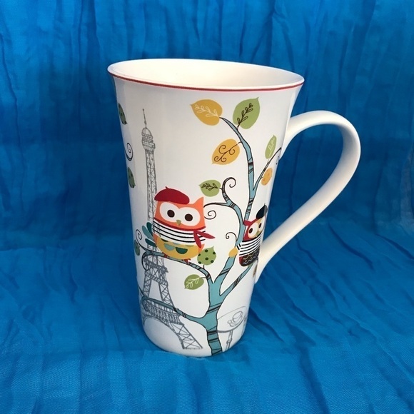 NWOT - Enchanted Woods 222 Fifth Mug Cartoon Style French Owls & Paris Skyline - Picture 9 of 16